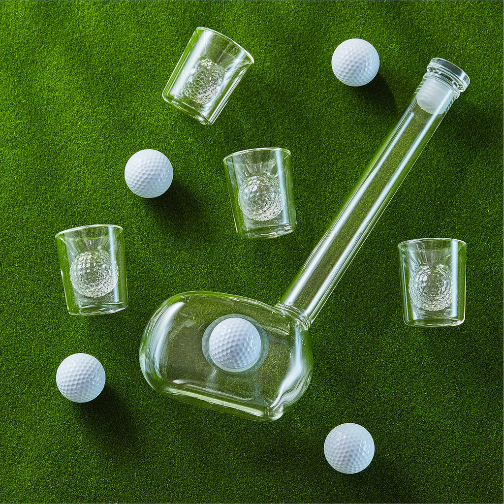 Golf Decanter Whiskey Decanter Set with 4 Golf Ball Whiskey Glasses - Unique Golf Gifts for Men - 750ML Golf Themed Liquor Decanters for Alcohol, Bourbon, Scotch, Vodka, Tequila, Wine Clear