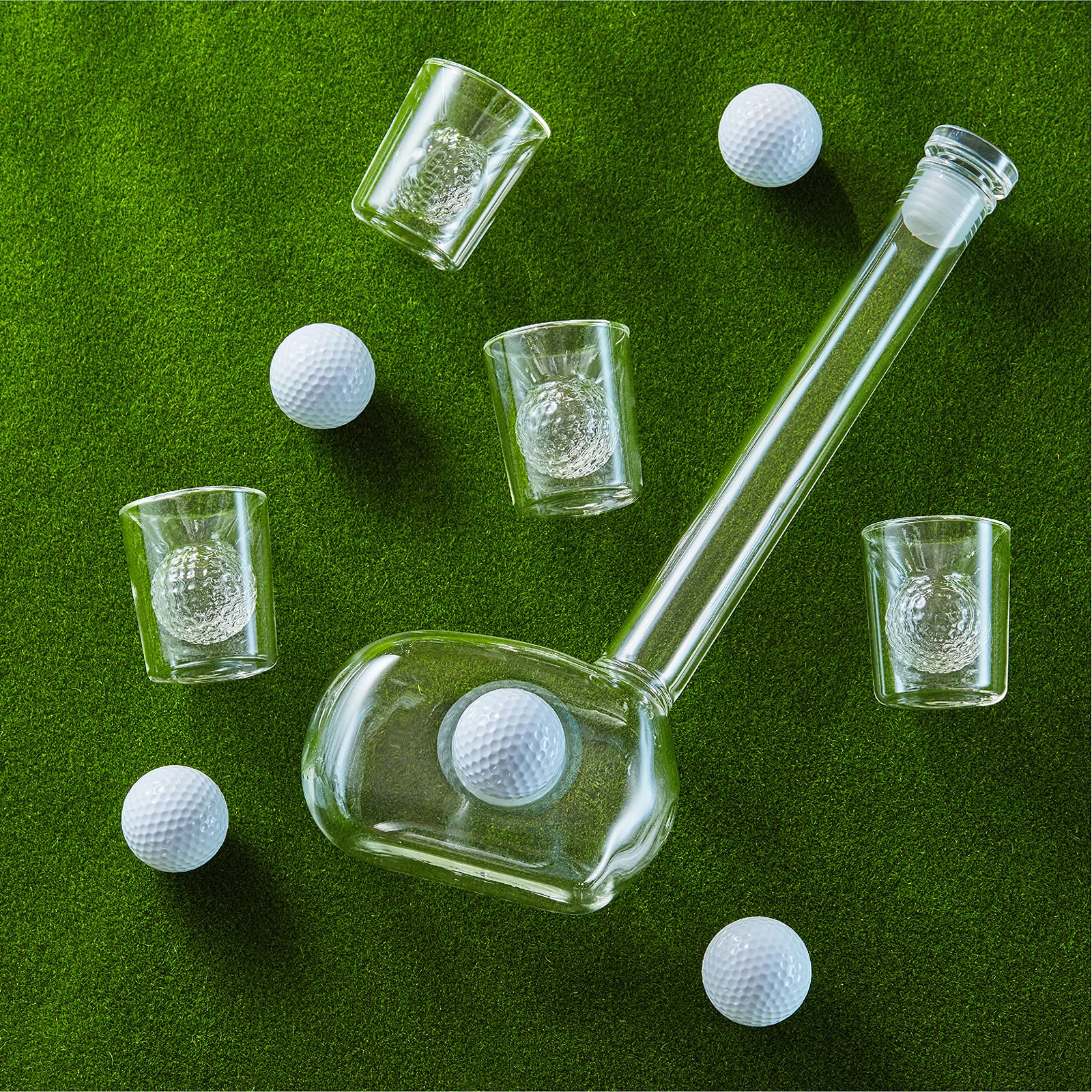 Golf Decanter Whiskey Decanter Set with 4 Golf Ball Whiskey Glasses - Unique Golf Gifts for Men - 750ML Golf Themed Liquor Decanters for Alcohol, Bourbon, Scotch, Vodka, Tequila, Wine Clear