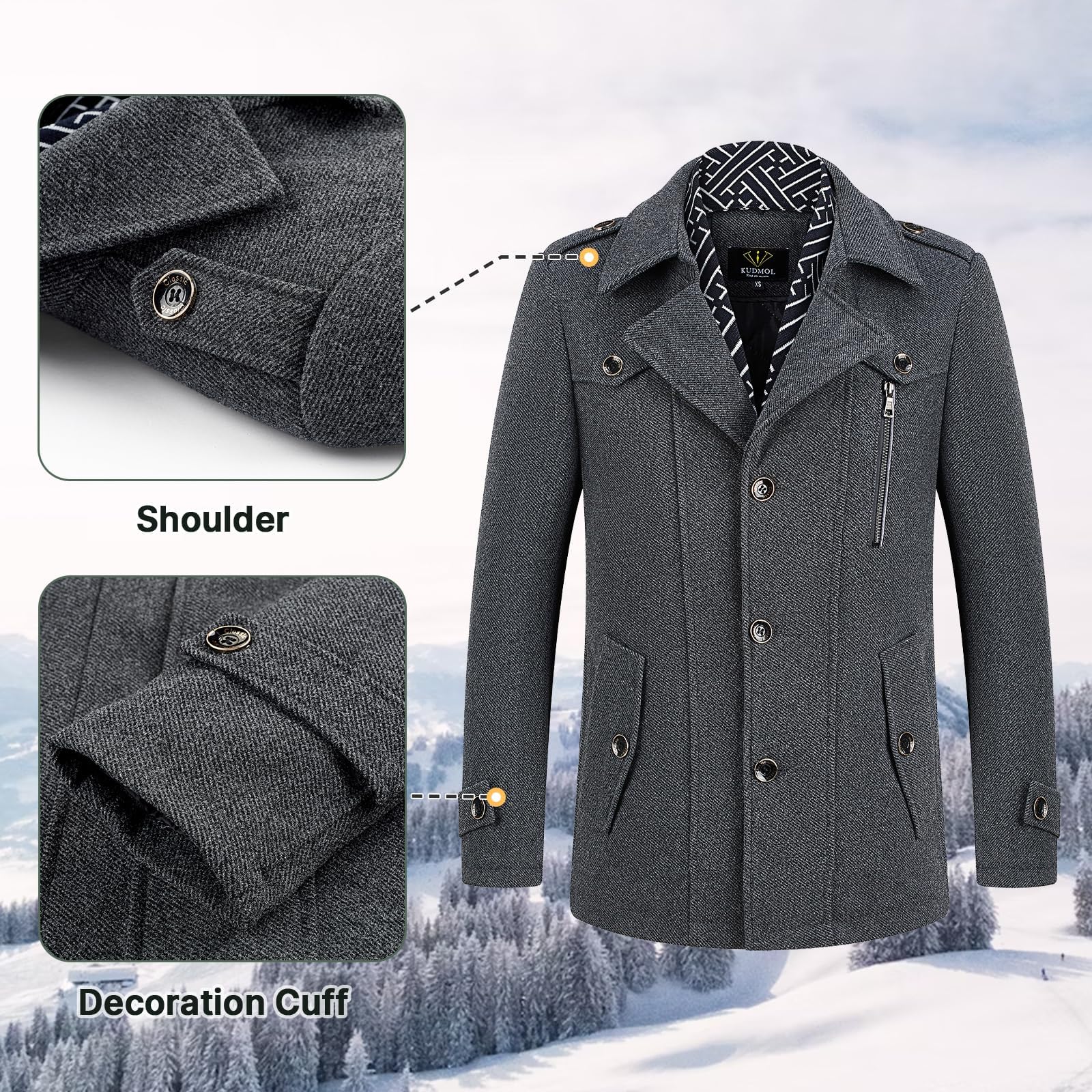 Ullkappa för män vinter varm trenchcoat herr tjock överrock business slim fit overcoat