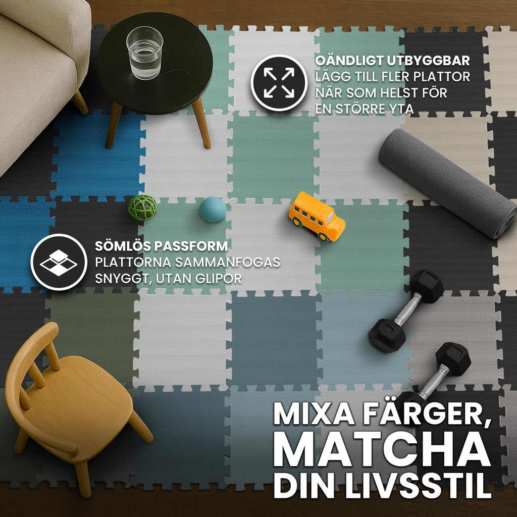 bemaxx Sammankopplande mjuka skummattor – 18 delar EVA gummikakelpussel Skyddsgolvset, ytskydd | Stora underlagsmattor - Simbassäng Gym Fitness Bodrum