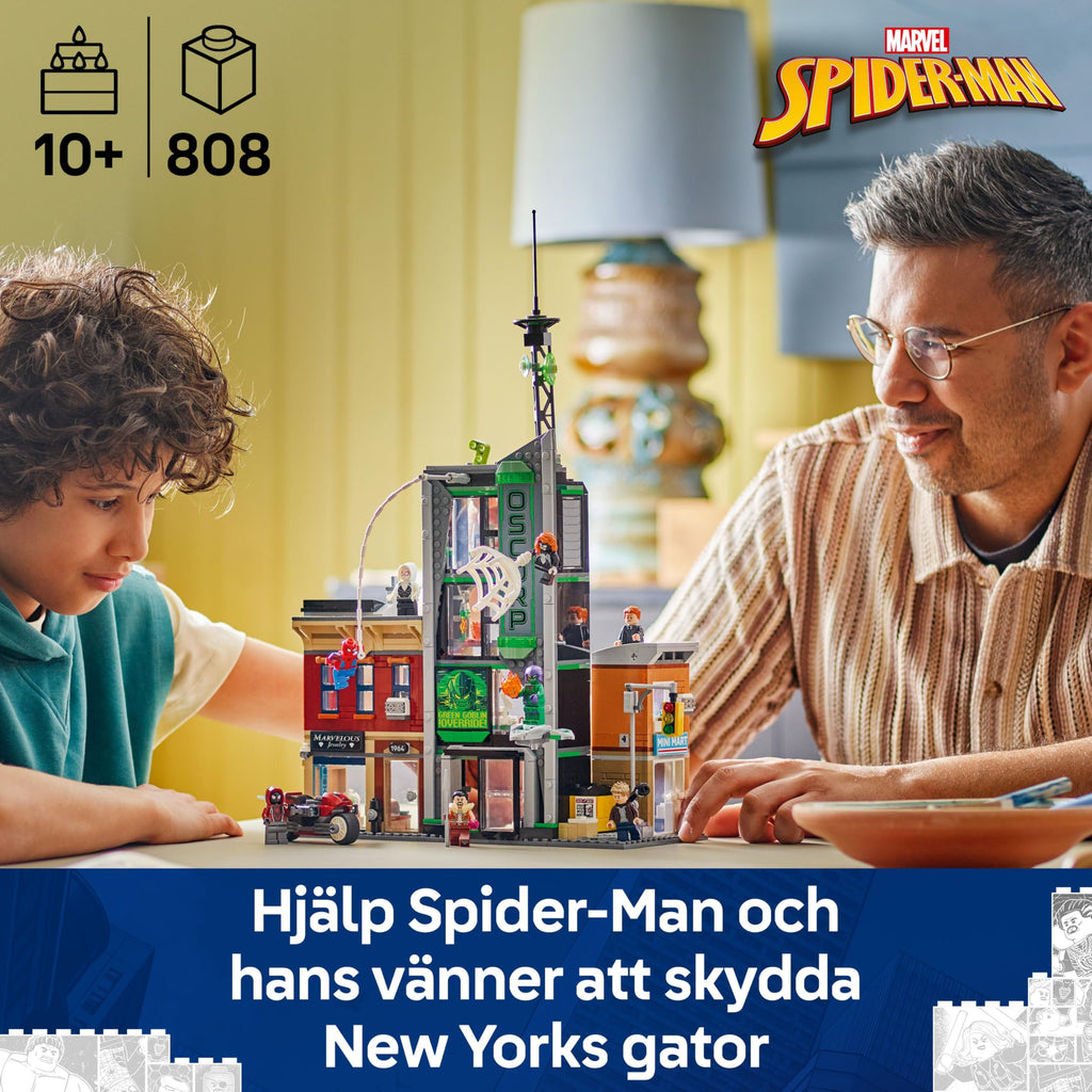 LEGO Marvel Spider-Man mot Oscorp, Byggset för barn, Innehåller minifigurer av Spider-Woman, Miles Morales, Ghost-Spider och Green Goblin, Present för pojkar och flickor att samla 76324