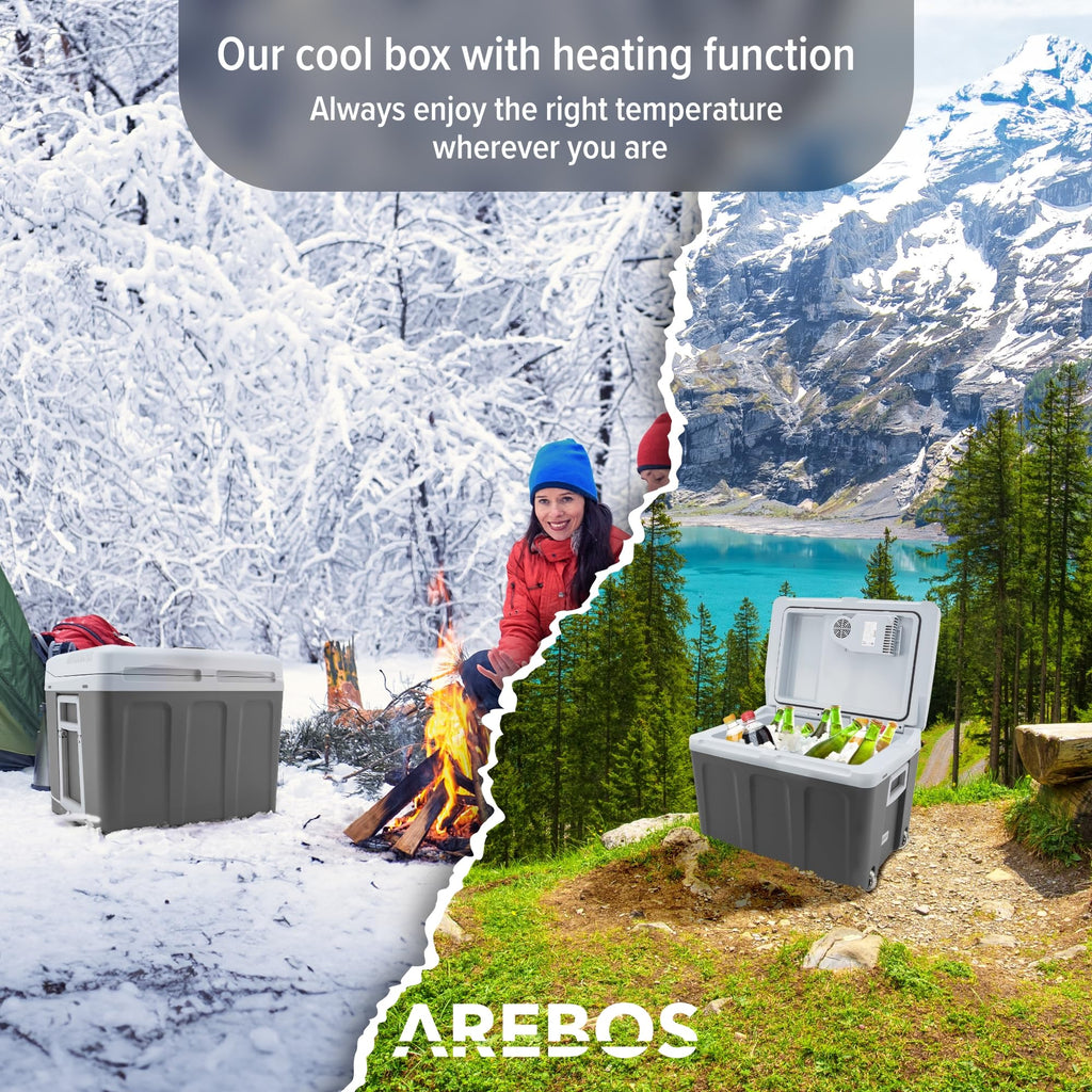 Arebos 40 liters kylbox | för kylning och varmhållning | minikylskåp | mobilt kylskåp med ECO-läge | 12/230 V för bil & uttag | elektrisk kylbox | kylväska | isolerad väska | antracit [energiklass E]