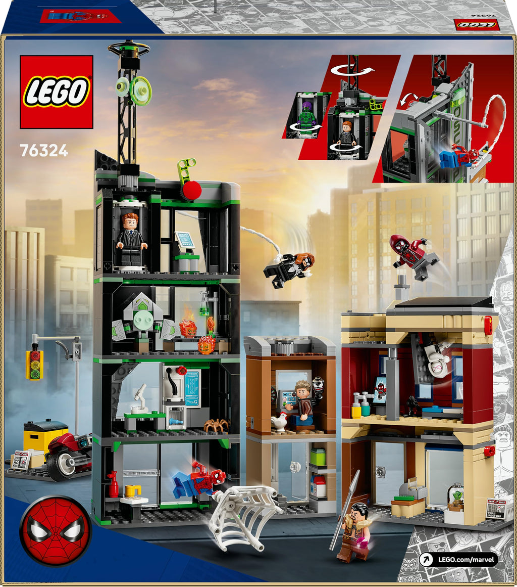 LEGO Marvel Spider-Man mot Oscorp, Byggset för barn, Innehåller minifigurer av Spider-Woman, Miles Morales, Ghost-Spider och Green Goblin, Present för pojkar och flickor att samla 76324