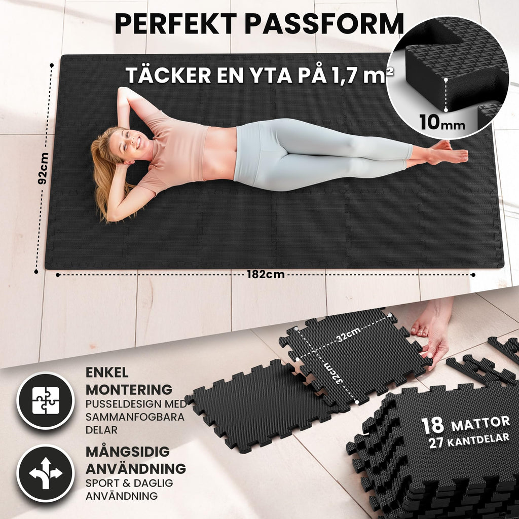bemaxx Sammankopplande mjuka skummattor – 18 delar EVA gummikakelpussel Skyddsgolvset, ytskydd | Stora underlagsmattor - Simbassäng Gym Fitness Bodrum