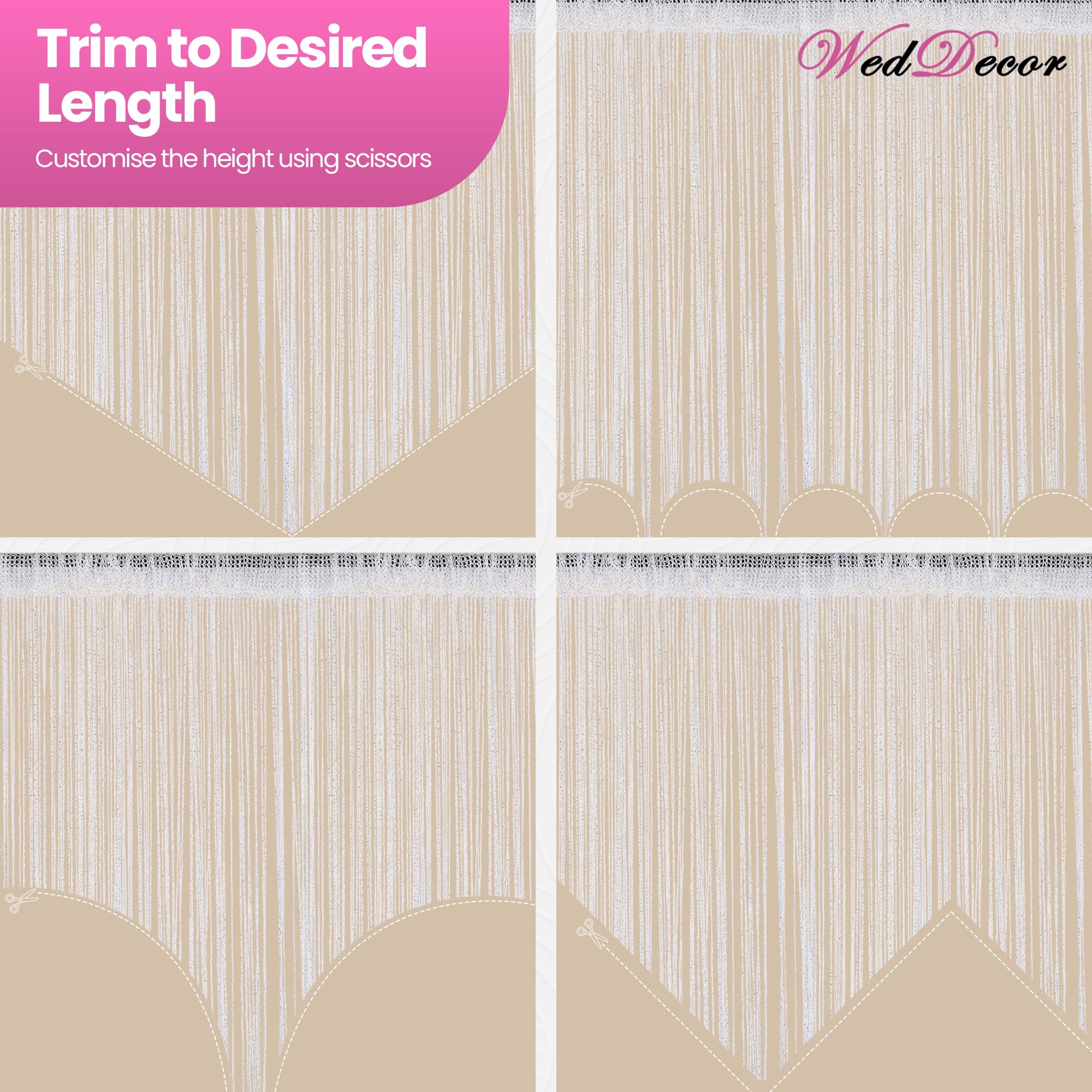 WedDecor Beige snörgardiner, glitter, franspanel, flygskärm, rumsavdelare, tofsgardin för dörrar, dörröppning, fönster, heminredning, evenemang dekoration 90 cm x 200 cm)