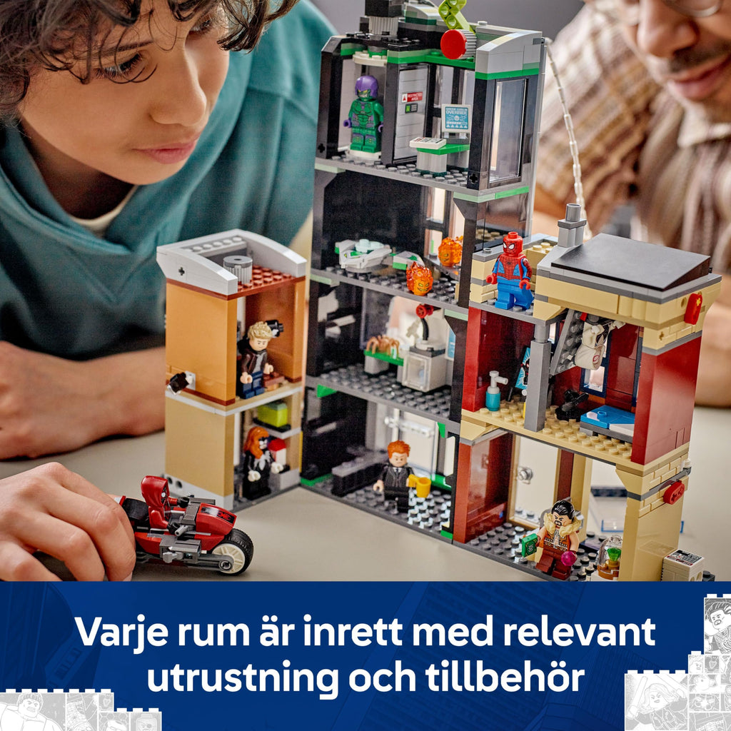 LEGO Marvel Spider-Man mot Oscorp, Byggset för barn, Innehåller minifigurer av Spider-Woman, Miles Morales, Ghost-Spider och Green Goblin, Present för pojkar och flickor att samla 76324
