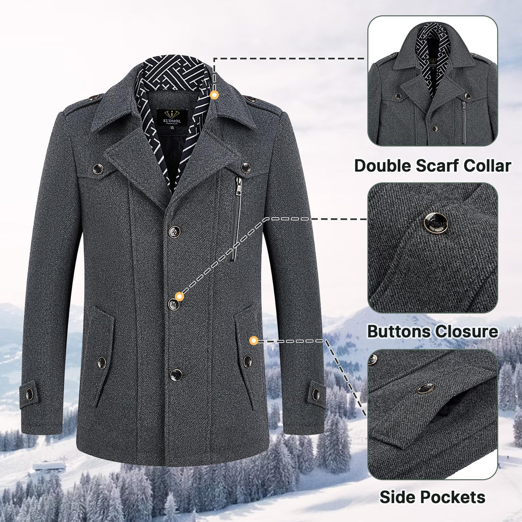 Ullkappa för män vinter varm trenchcoat herr tjock överrock business slim fit overcoat