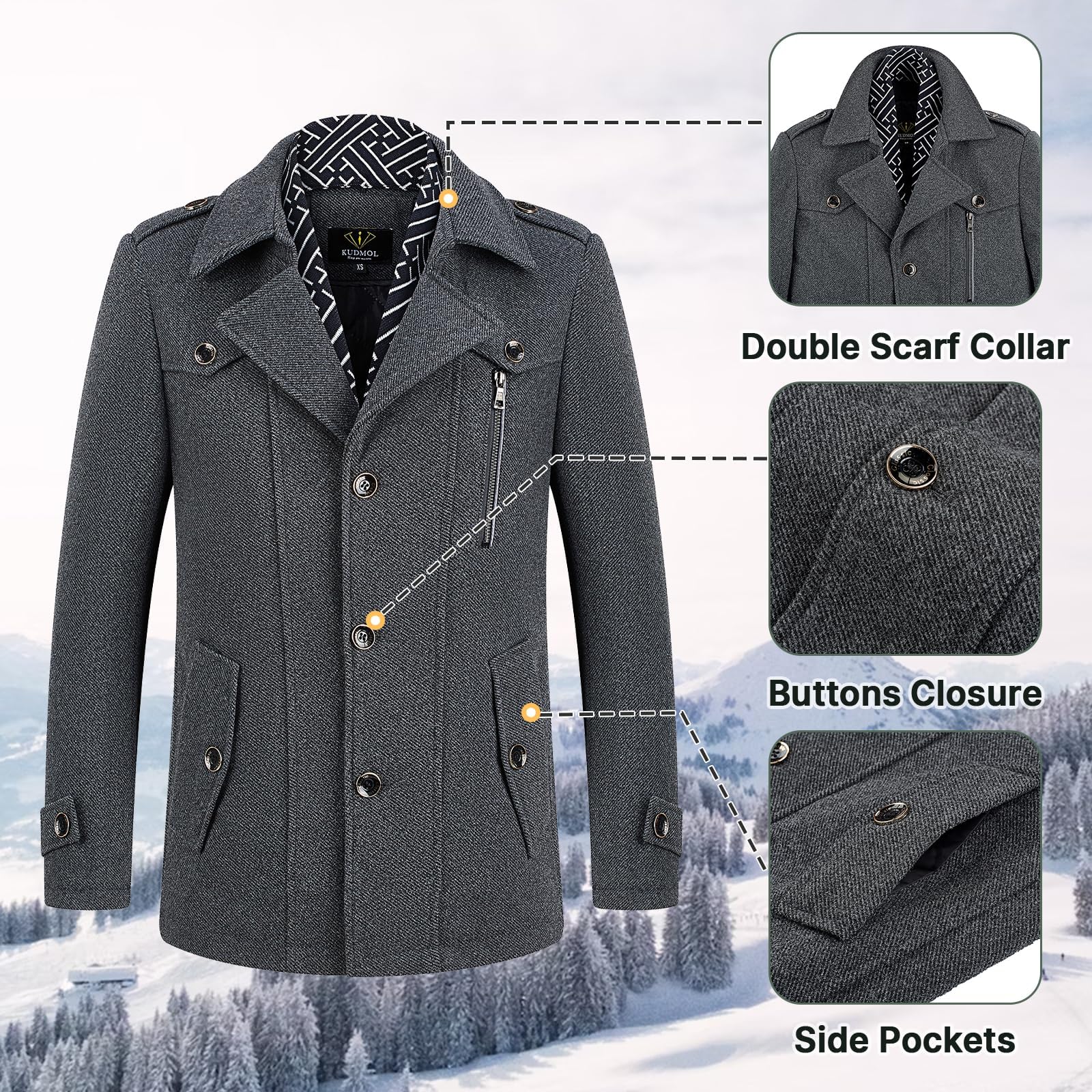 Ullkappa för män vinter varm trenchcoat herr tjock överrock business slim fit overcoat