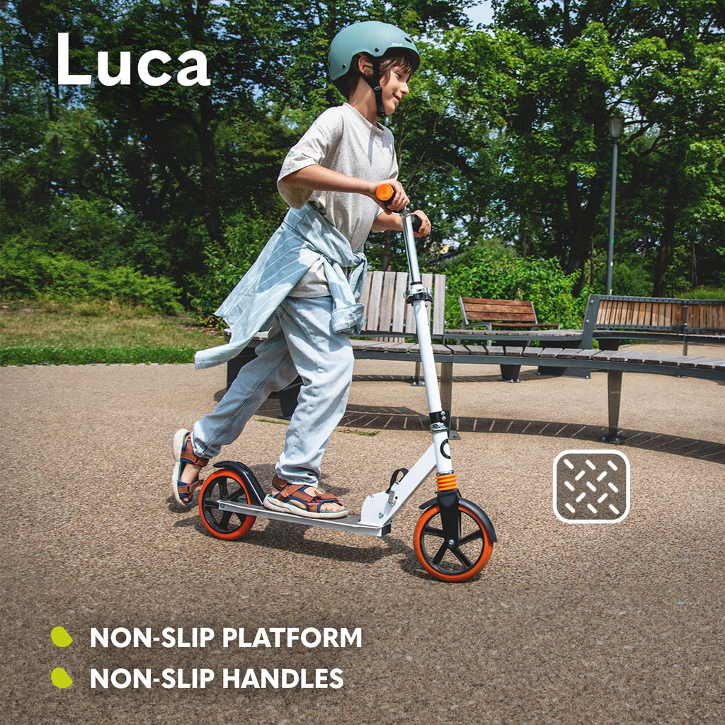 LIONELO Luca Hopfällbar Sparkcykel för Barn (5+), Ungdom & Vuxen, Lätt Aluminium 4,1 kg, Stora 200 mm PU-hjul, ABEC-7-lager, ShockResist dämpare, upp till 100 kg, Justerbart Styre, Fotbroms & Sidostöd