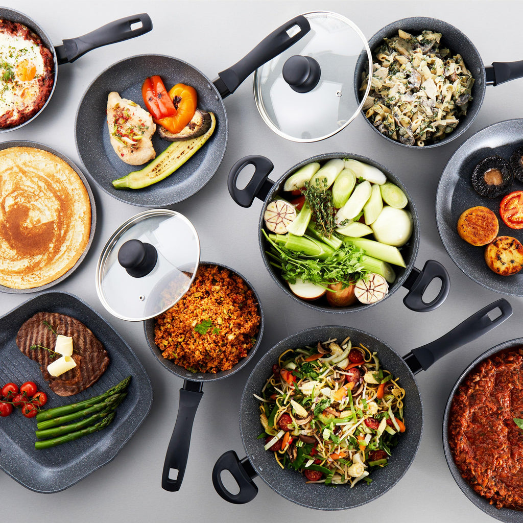 Russell Hobbs RH02852EU7 metallisk marmor crepe och pannkaka stekpanna – 25 cm/9,8 tum non-stick platt stekpanna för omelett, chapati, roti, induktionshäll lämplig, mjukt grepphandtag, smidd aluminium