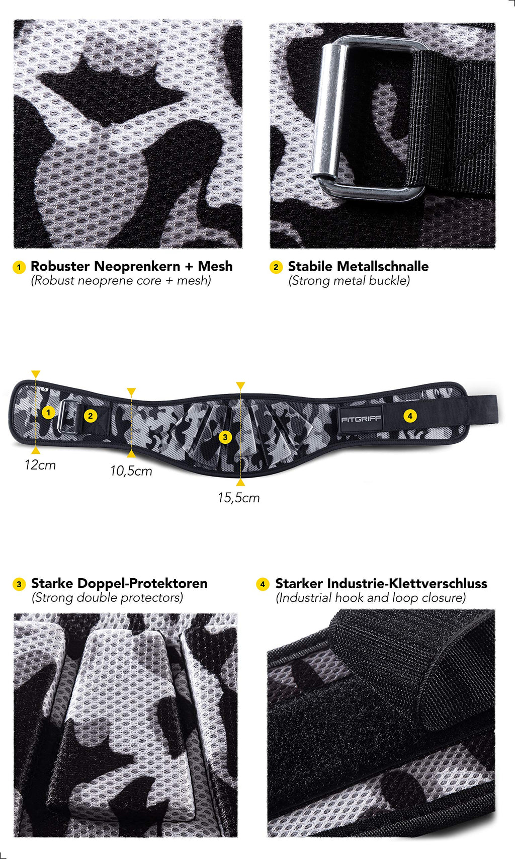 Fitgriff® Tyngdlyftningsbälte V1 – fitnessbälte för bodybuilding, styrketräning, styrketräning och crossfit träning – träningsbälte för män och kvinnor
