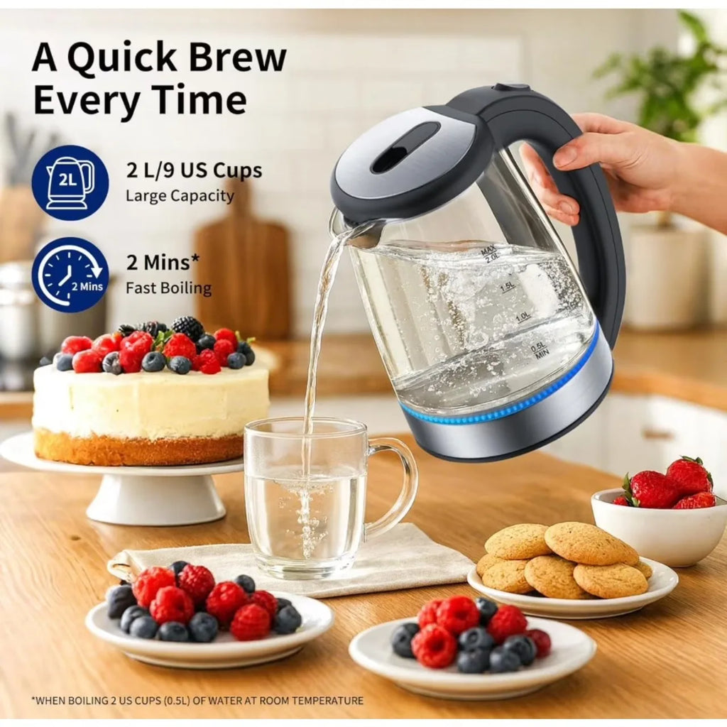 2L Glass Electric Kettle, 220W Fast Boil