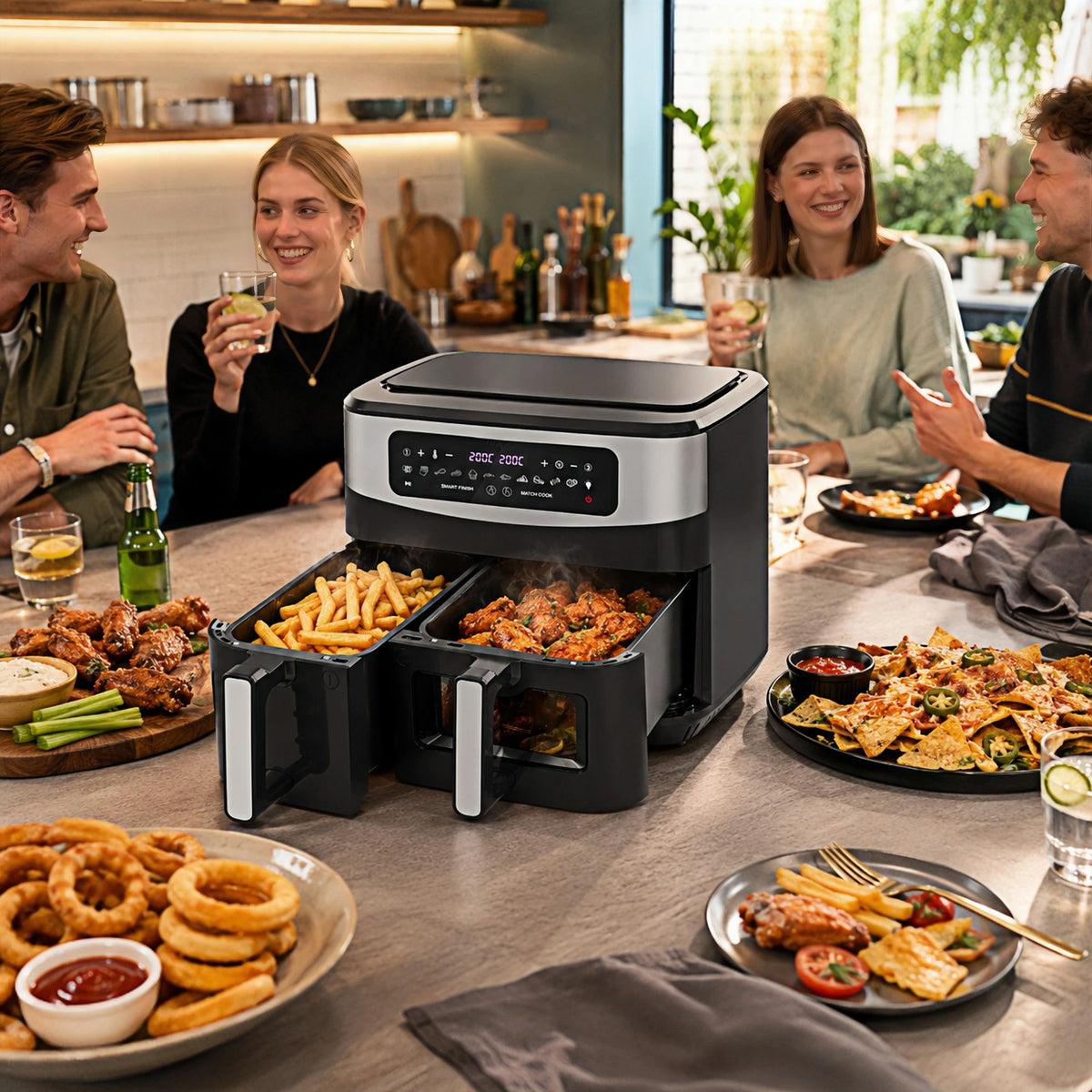 10L XXL air fryer with a dual basket 6L+4L, 2800W, check window, LED touchscreen
