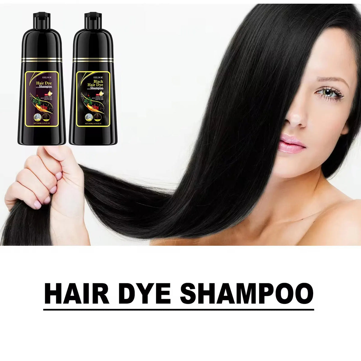 EELHOE Black Hair Dye Shampoo 3 in 1 Growth Clean Hair Darkening Deep Nourishing