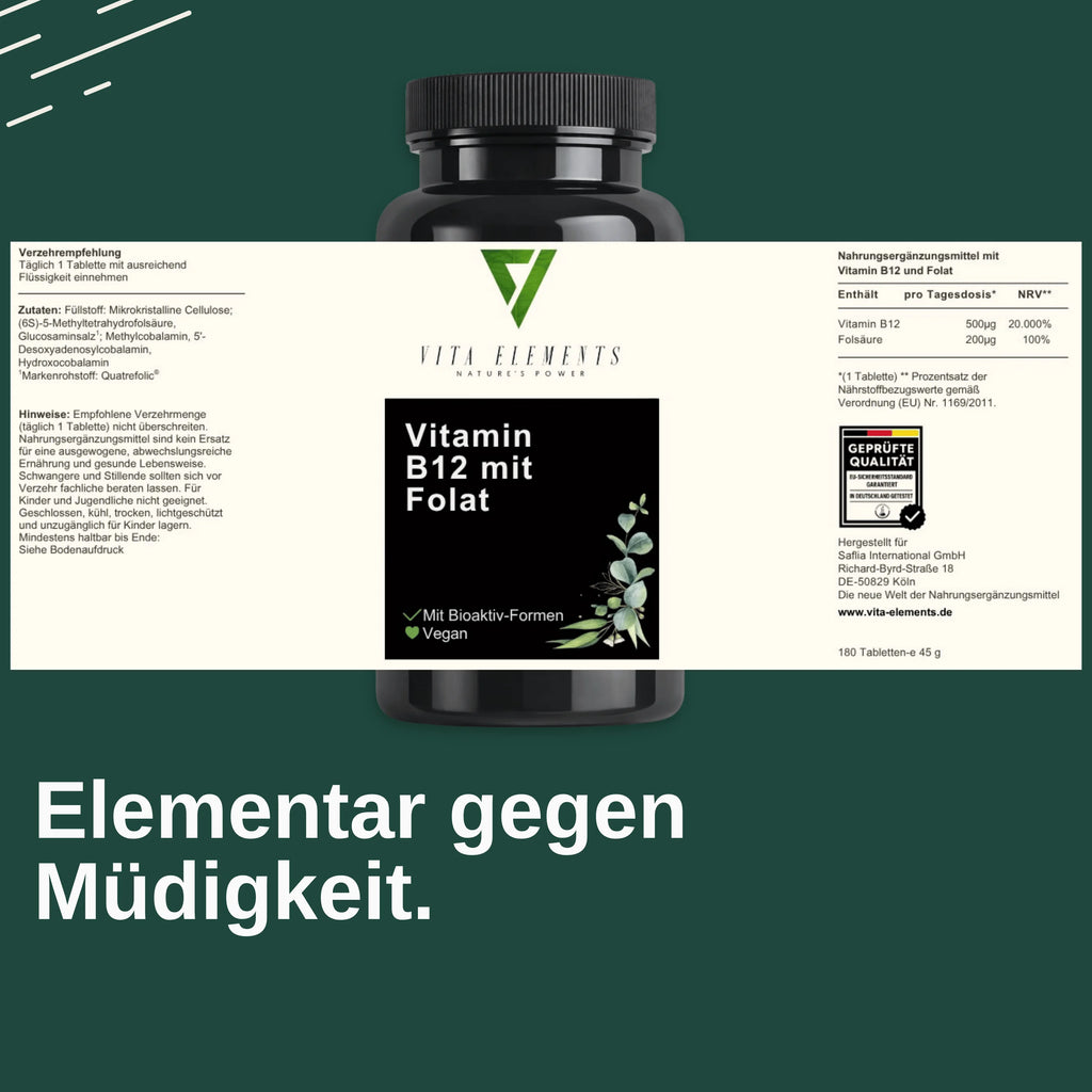 Vitamin B12 with folate tablets | Laboratory tested in Germany