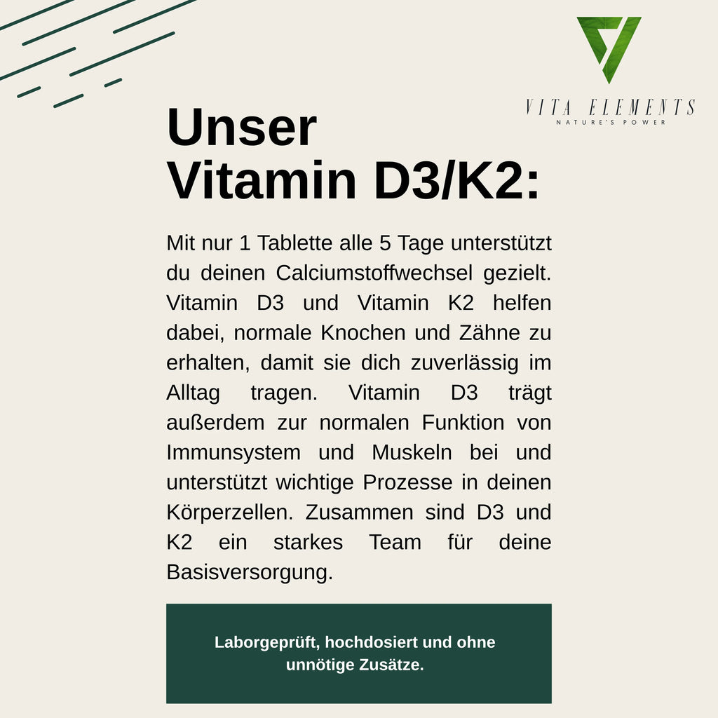 Vitamin D3 K2 tablets | Lab-tested in Germany | Dietary supplement | Vegan