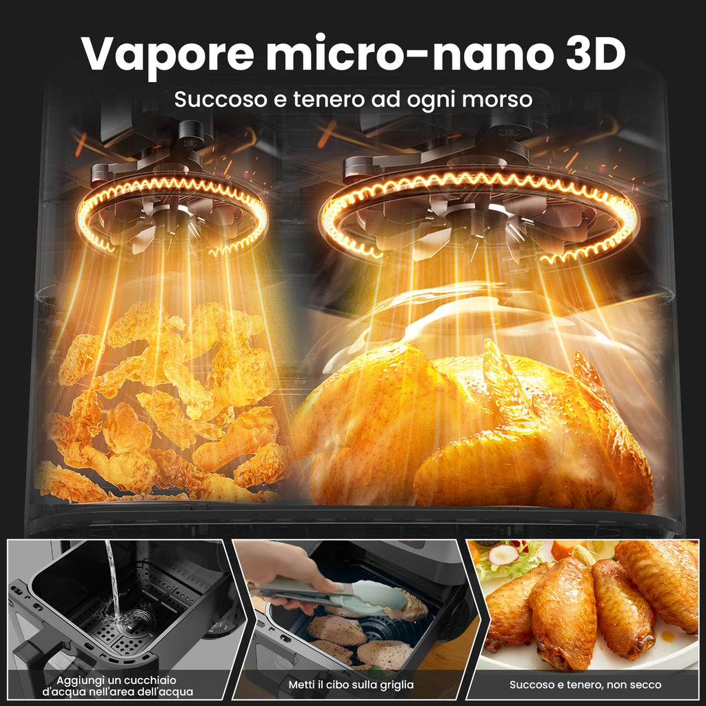 10L XXL air fryer with a dual basket 6L+4L, 2800W, check window, LED touchscreen