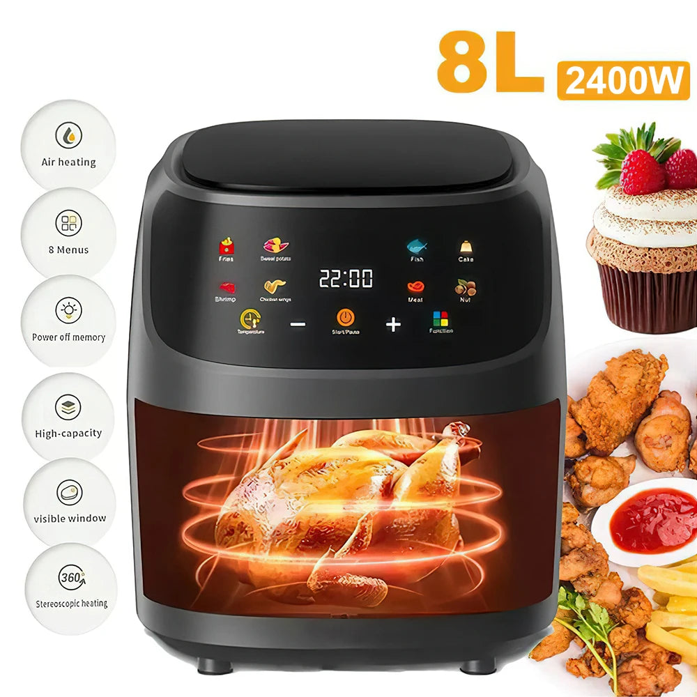 1400W Air Fryer Without Oil House 5L Large Capacity Smart LED Touch Thermal AirFryer Cycle Oven Booker French Fries chickens