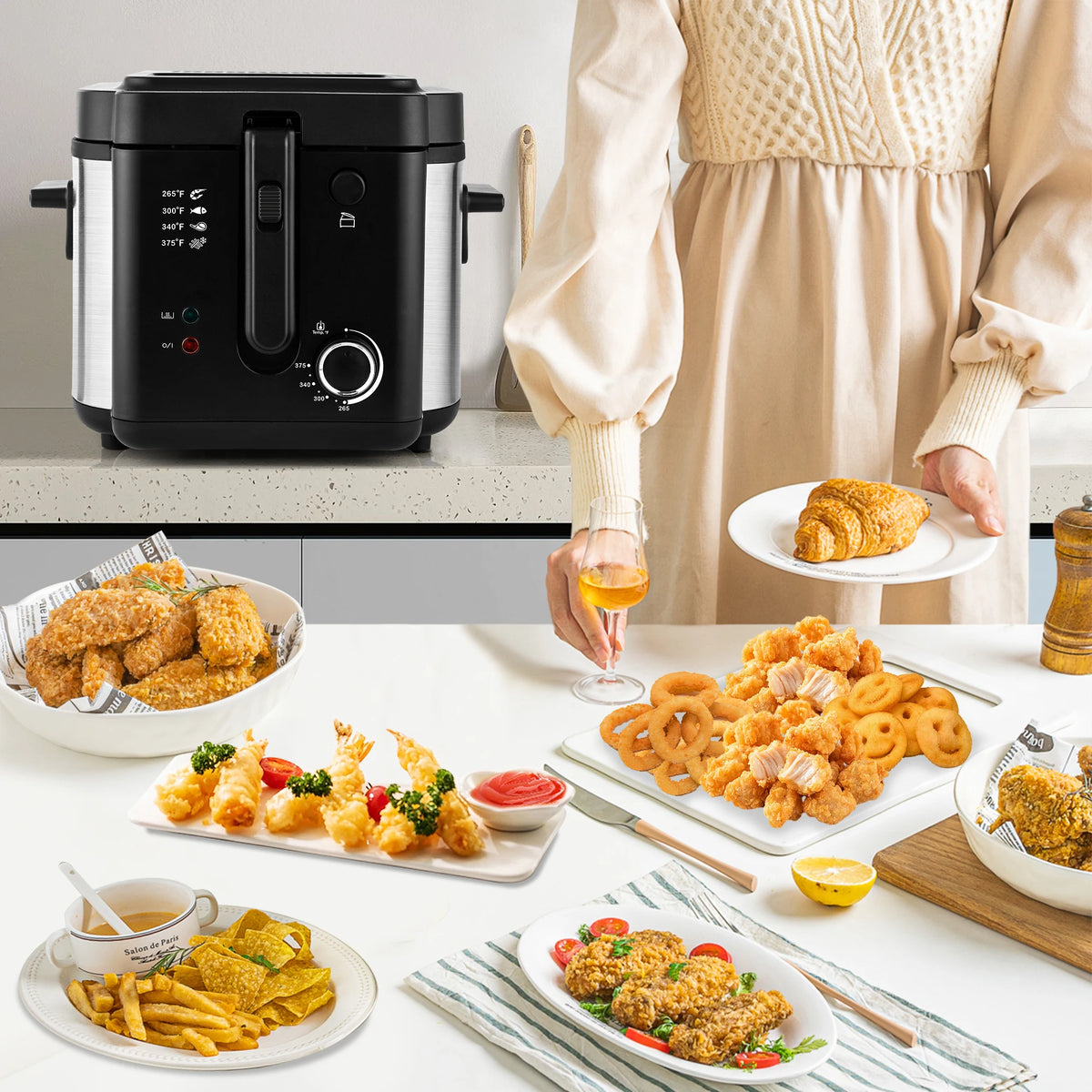 2.5L 1500W Electric Deep Fryer (US Plug) Large Capacity Countertop