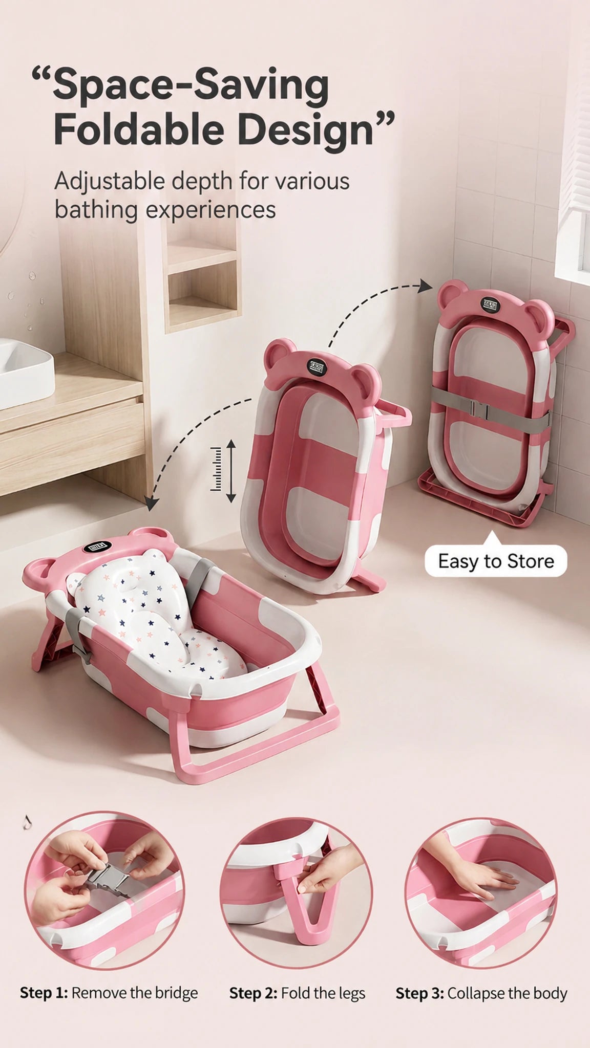 UBRAVOO Foldable Baby Bathtub Set With Detachable Parts
