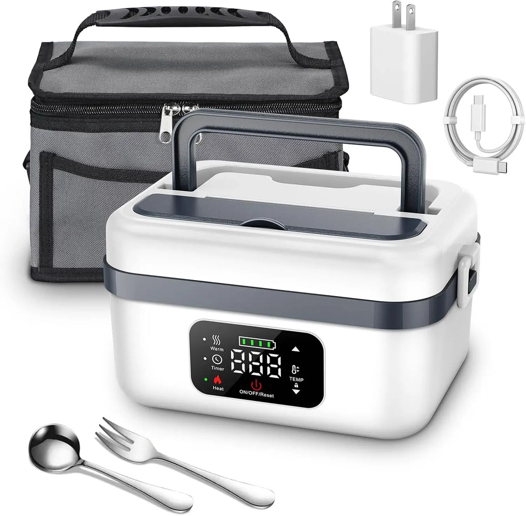 Portable Electric Lunch Box, 1L Capacity & 16000mAh Power Bank, Wireless Self-Heating for Work Travel Car Office