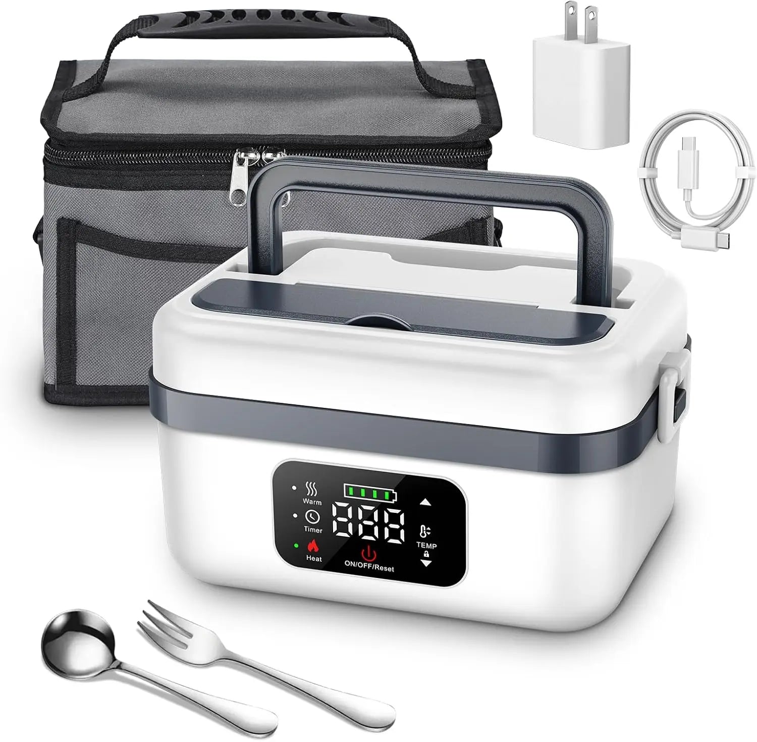 Portable Electric Lunch Box, 1L Capacity & 16000mAh Power Bank, Wireless Self-Heating for Work Travel Car Office