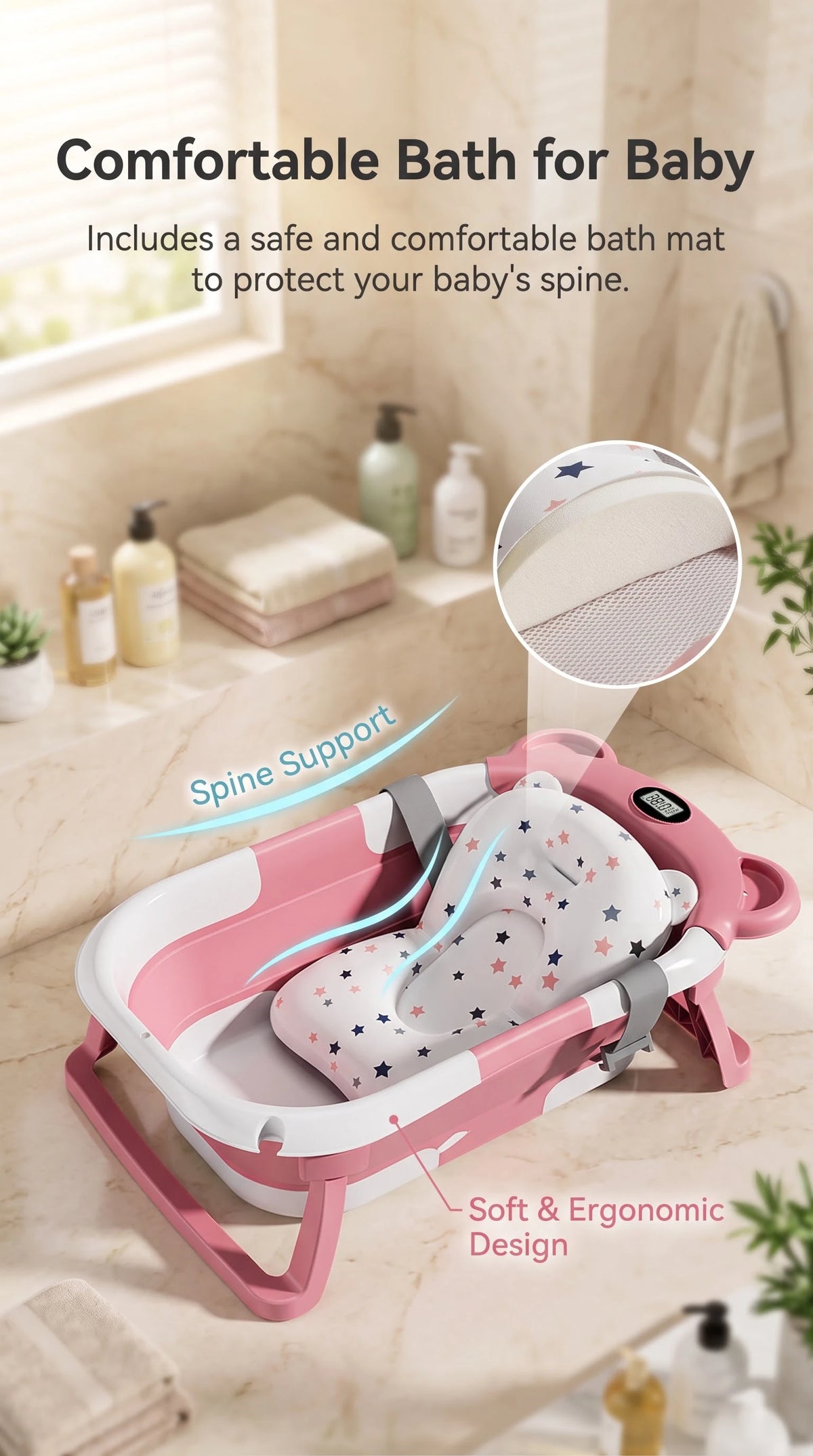UBRAVOO Foldable Baby Bathtub Set With Detachable Parts