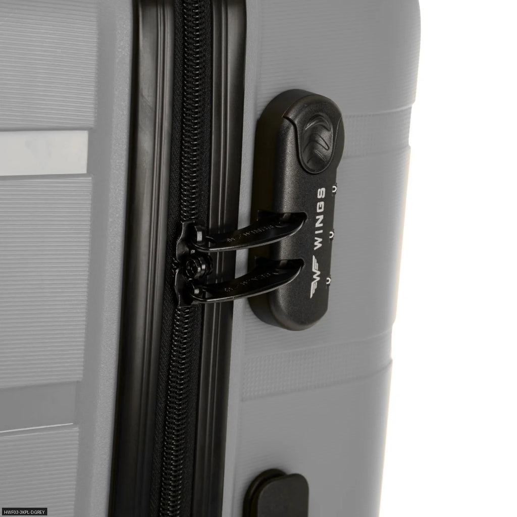 Suitcases to Choose From: Polypropylene 20", 24", 28" / 75 × 50 × 30 cm / 65 × 44 × 25 cm / 55 × 39 × 20 cm Hawfinch Color: Champagne DAMAGE-RESISTANT TELESCOPIC HANDLE, 4 DUPLICATE 360° WHEELS, COMBINATION LOCK, SIDE
