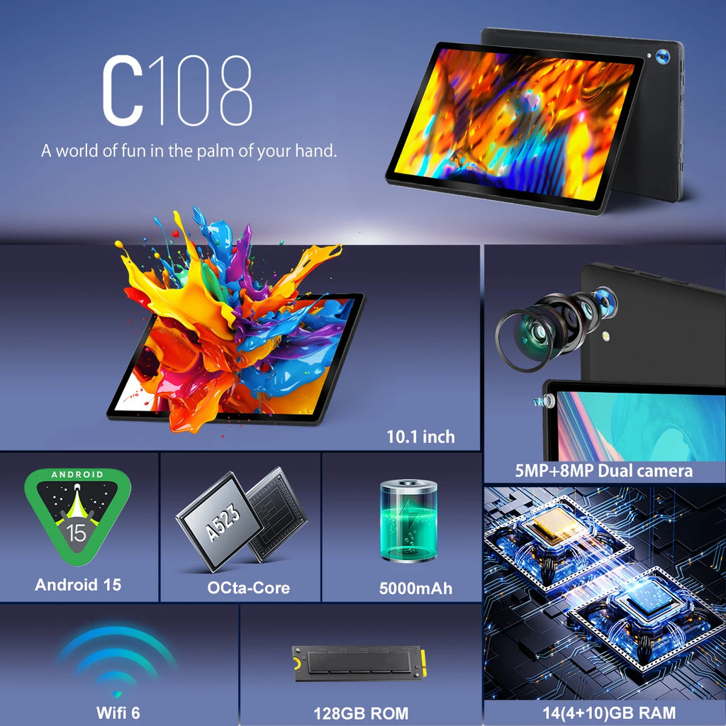 BUFO Tablet,10" Android 15 Tablet with Octa-core Processor 24GB RAM 128GB ROM