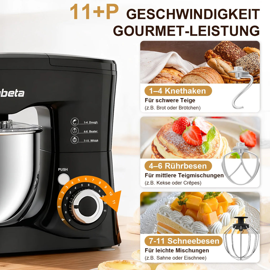 5.5L Electric Stand Mixer, 1000W, 11 Speeds, 3-in-1(Whipping, Kneading & Mixing), Non-Slip Feet, Safety Lock, for Baking/Gift