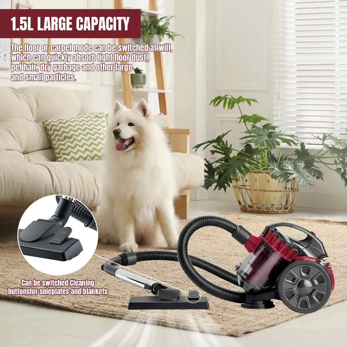 2600W 1.5L High-Efficiency Canister Vacuum
