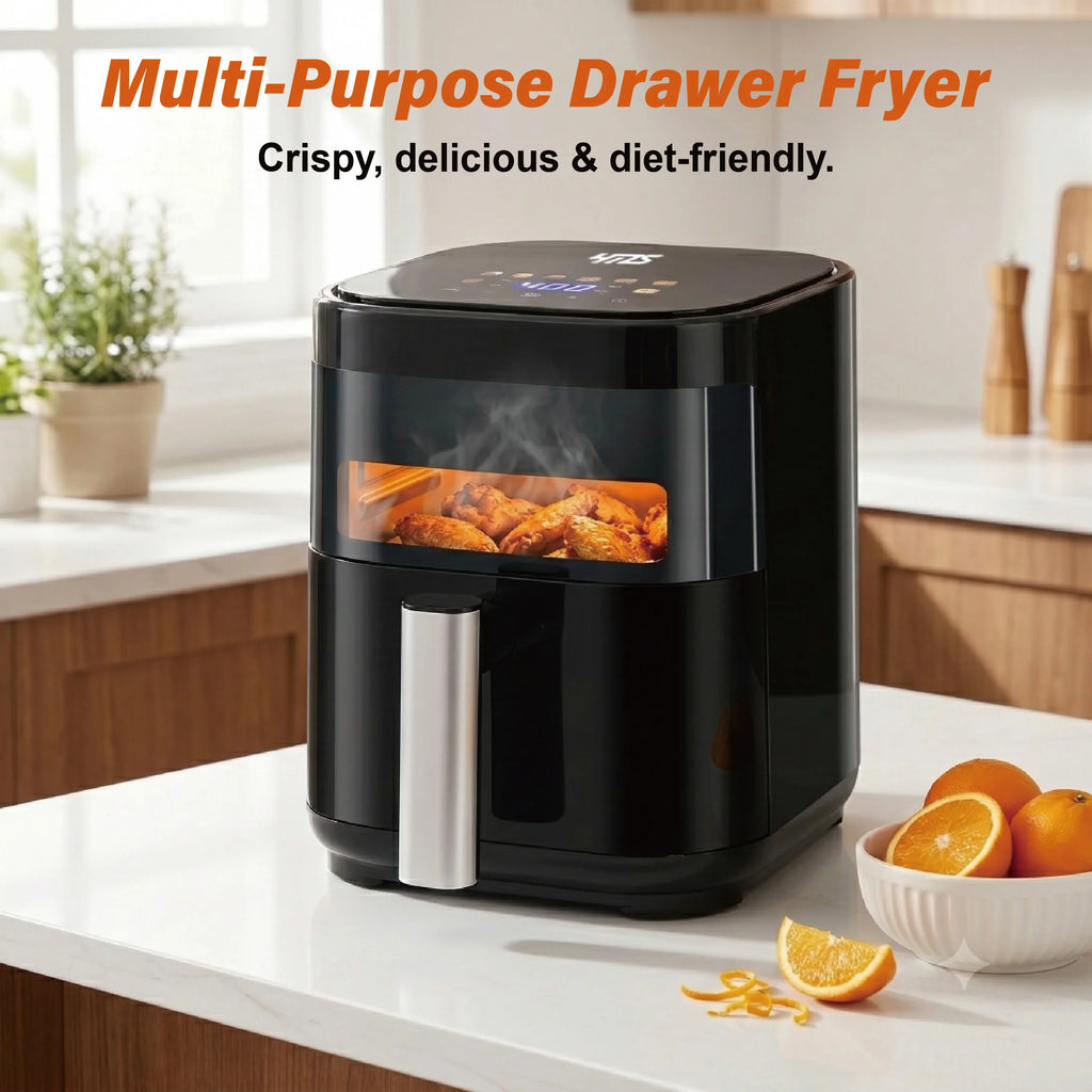 YMS 3.2QT Touchscreen Air Fryer with Visible Window, Black, 8-in-1