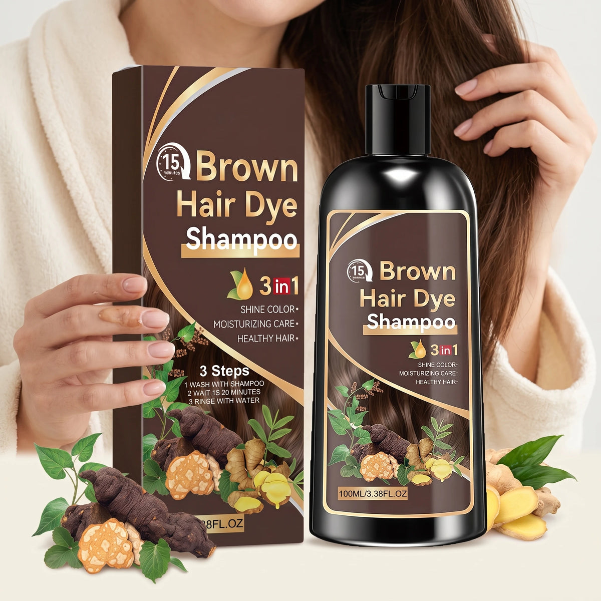 100ML Herbal Brown Hair Dyeing Shampoo Nourishing Scalp Repairing Damaged Hair