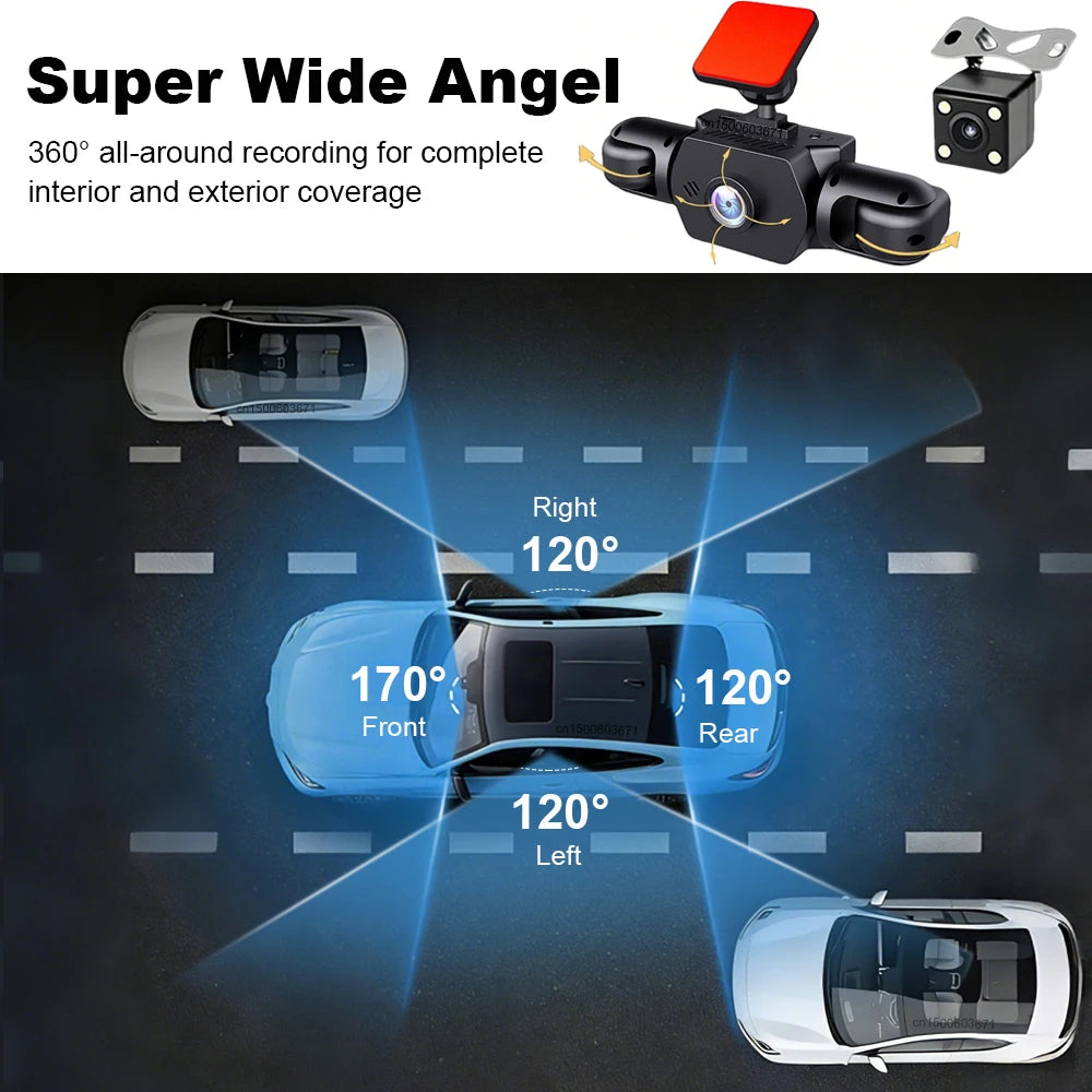 1080P 4 Camera Dash Cam for Cars Front Rear and Inside Car