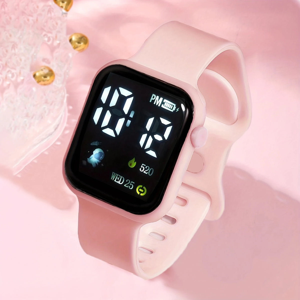 10-Piece Set, Cute Pink Led Electronic Watch