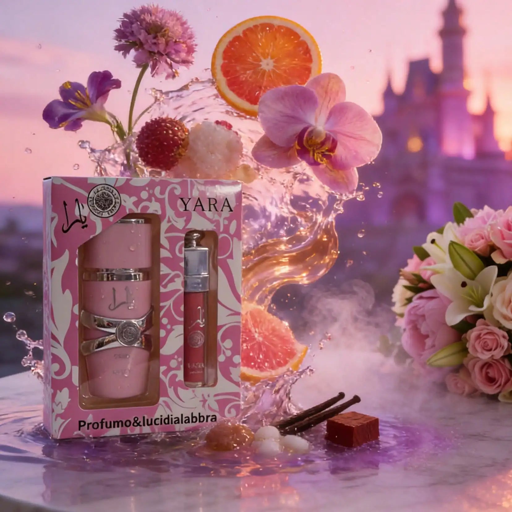 Yara perfume 30ml + lip Gloss 4ml Vanilla Musk Floral fruity Gourmand Set for Women