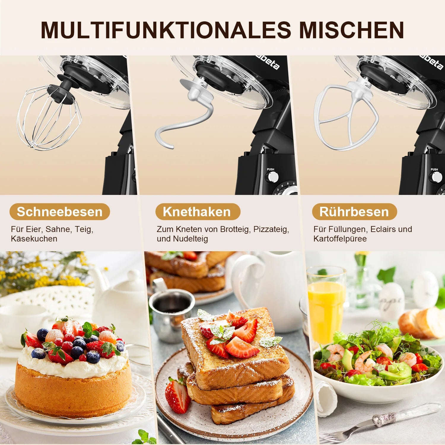 5.5L Electric Stand Mixer, 1000W, 11 Speeds, 3-in-1(Whipping, Kneading & Mixing), Non-Slip Feet, Safety Lock, for Baking/Gift