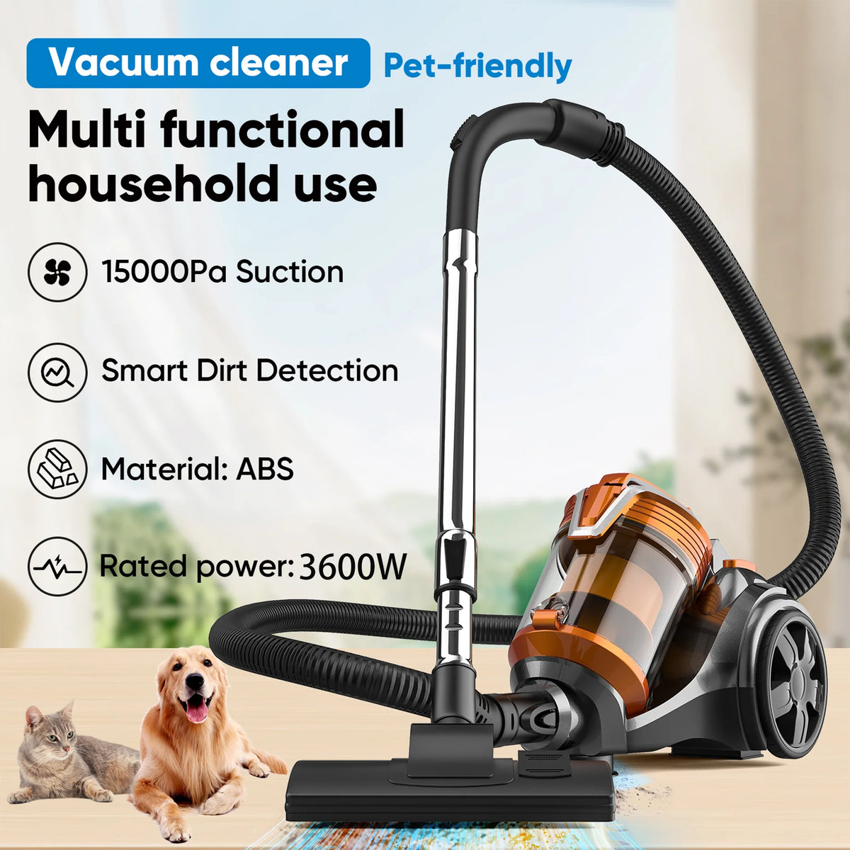 3600W 15000PA Bagless Cylinder Vacuum Cleaners Vacuum Multi-cyclonic