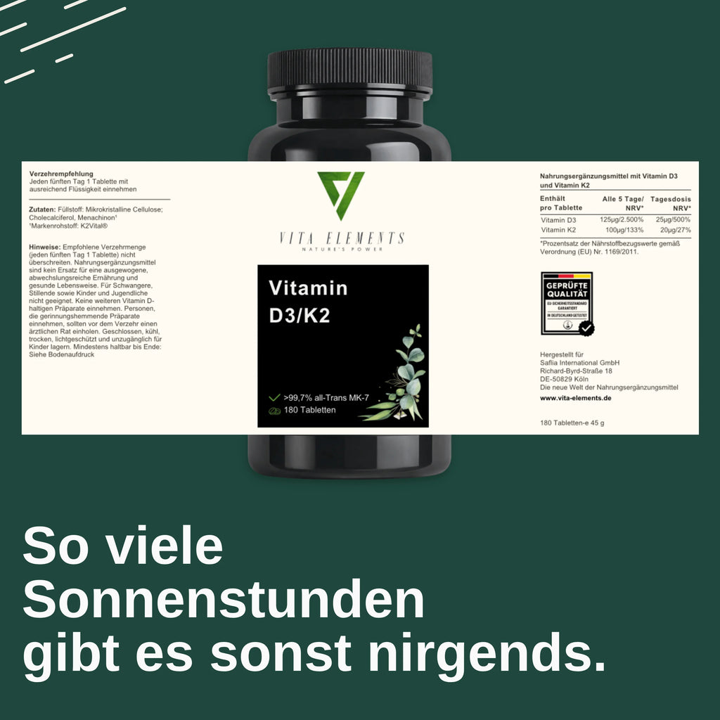 Vitamin D3 K2 tablets | Lab-tested in Germany | Dietary supplement | Vegan