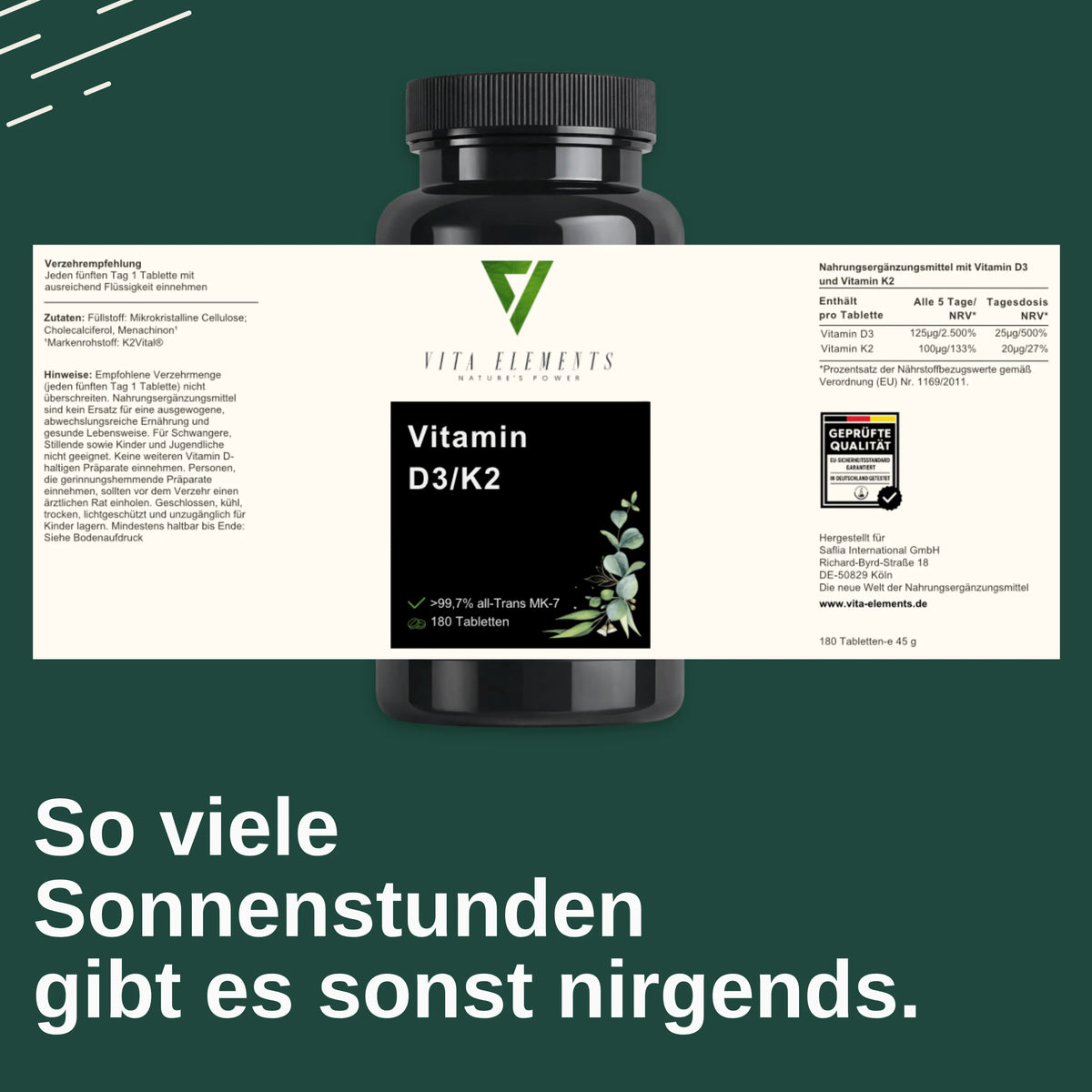 Vitamin D3 K2 tablets | Lab-tested in Germany | Dietary supplement | Vegan