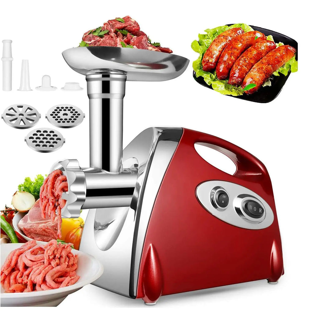 2800W High-Power Stainless Steel Electric Meat Grinder Multifunctional Vegetable and Sausage Processor Home and Commercial Sausage Stuffer Heavy-Duty Fully Automatic Meat Grinder and Stuffer. Equipped with stainless steel bla