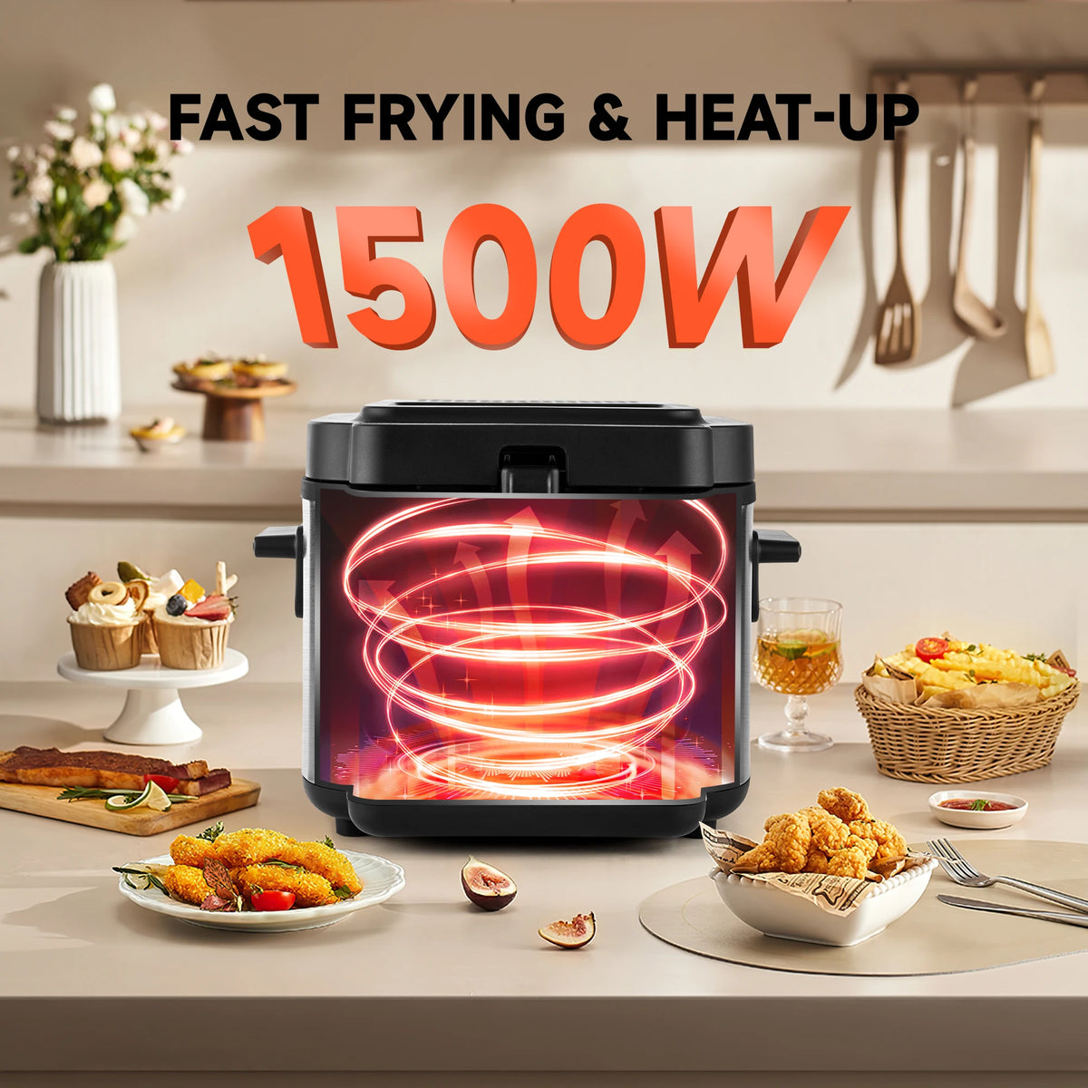 2.5L 1500W Electric Deep Fryer (US Plug) Large Capacity Countertop