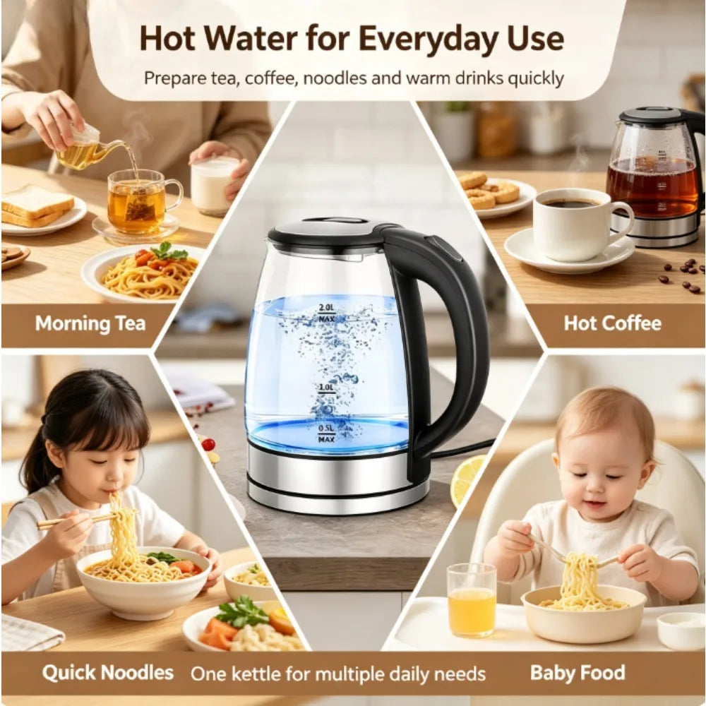 2.0L Glass Electric Kettle, Fast Boiling Water Boiler with Blue LED Light,