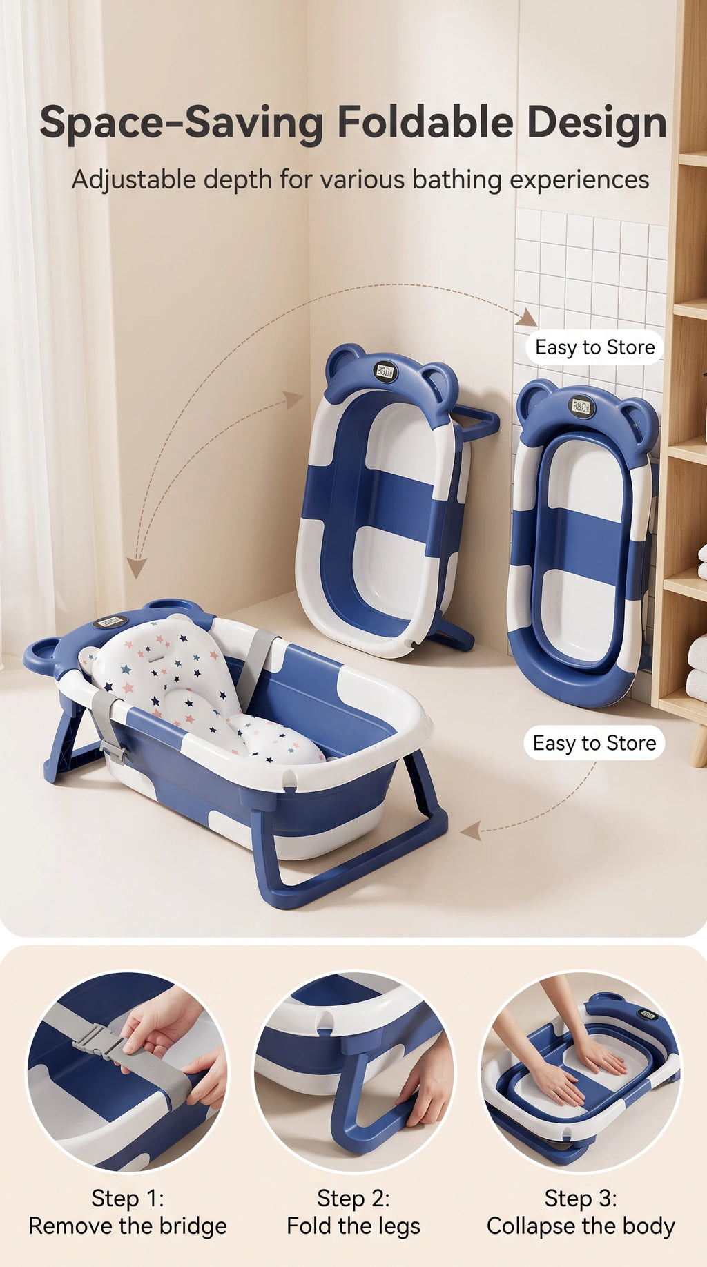 UBRAVOO Foldable Baby Bathtub Set With Detachable Parts