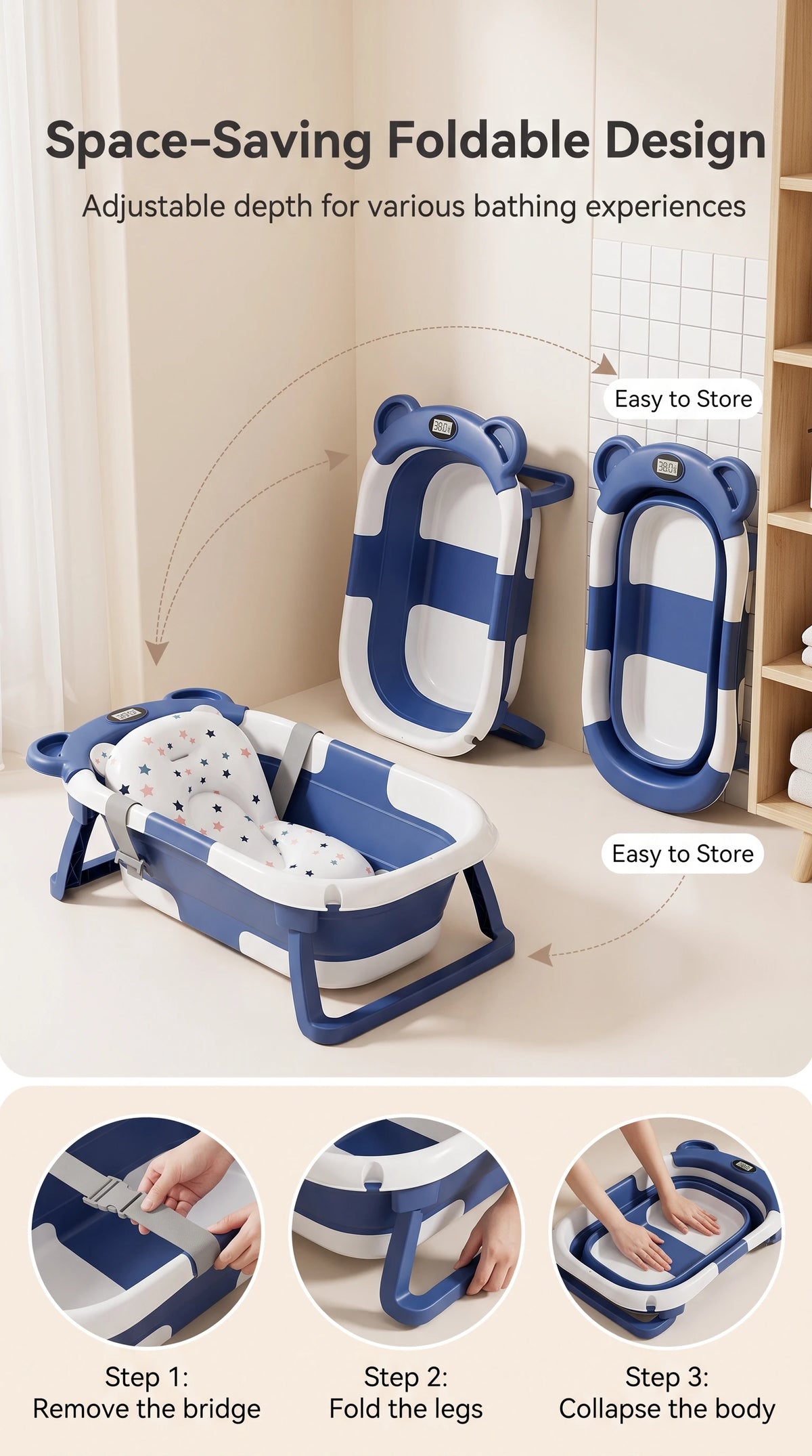UBRAVOO Foldable Baby Bathtub Set With Detachable Parts
