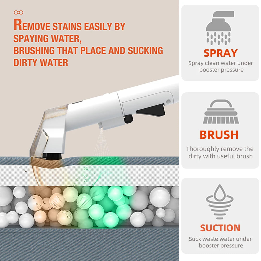 15KPa 600W Handheld Carpet Cleaner Portable Spot Cleaner for Car Sofa Pet Hair Spray Suction Integrated Dual Tanks Clean Machine