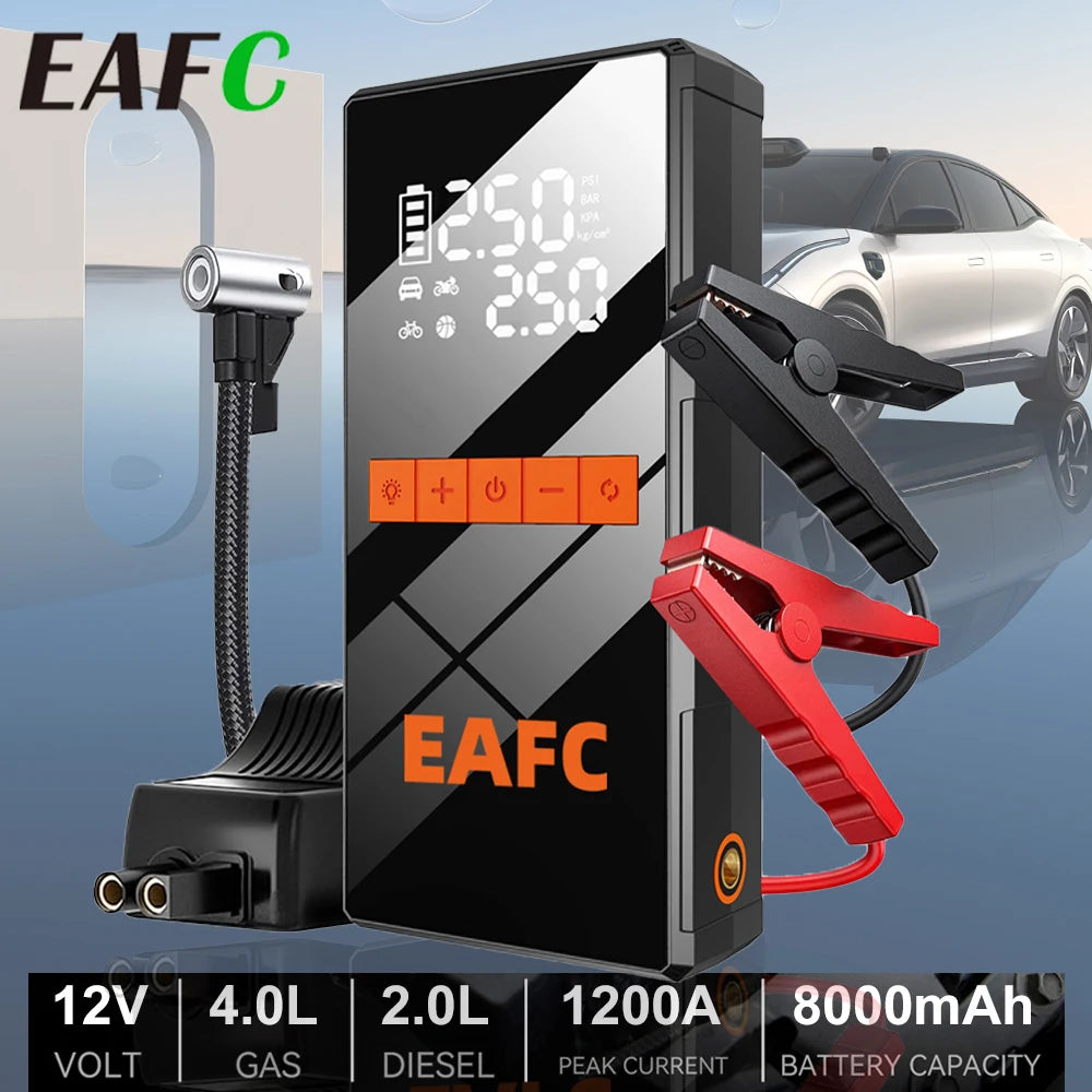 EAFC 1200A Car Jump Starter 150PSI Air Compressor 2-in-1 Air pump 8000mAh Portable Booster Powerful Car Battery Starting Device