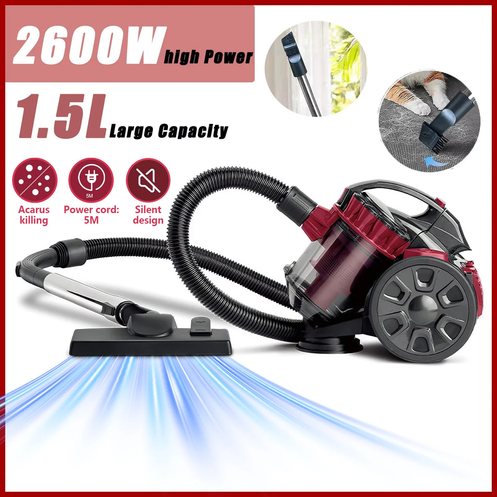2600W 1.5L High-Efficiency Canister Vacuum