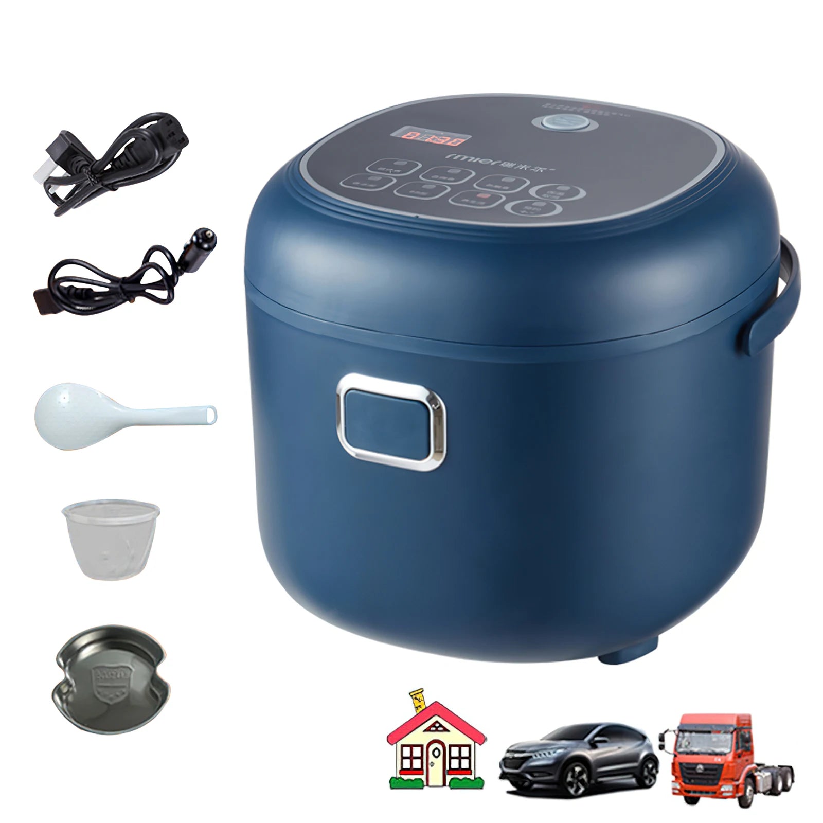 12V 24V 220V 2L 200Wcar Home Rice Cooker Van Car Rice Cooker For Car and Truck Carrying Electric Rice Cookers for 1-3 People