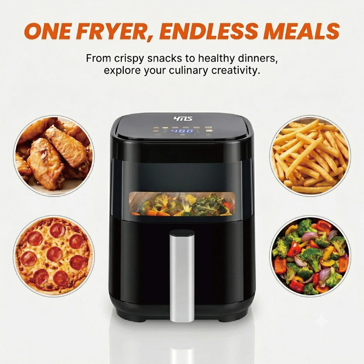 YMS 3.2QT Touchscreen Air Fryer with Visible Window, Black, 8-in-1